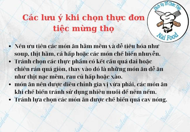 C&aacute;c lưu &yacute; khi chọn c&aacute;c m&oacute;n ăn mừng thọ
