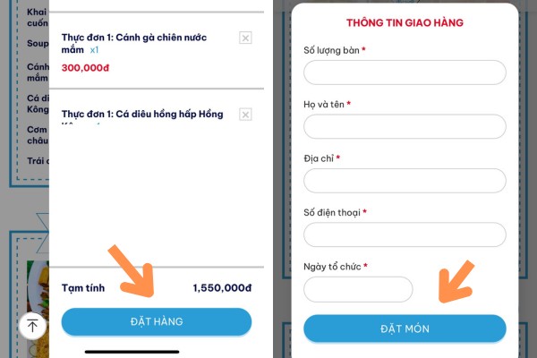Tiến h&agrave;ng điền th&ocirc;ng tin v&agrave; đặt h&agrave;ng