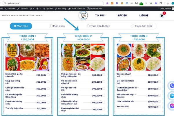 k&eacute;o xuống phần thực đơn đ&atilde;i tiệc