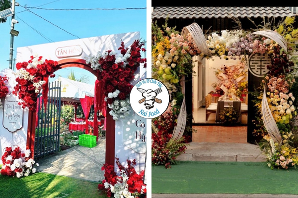 Mẫu cổng cưới hoa lụa