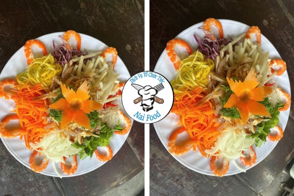 Gỏi ngũ sắc t&ocirc;m thịt + b&aacute;nh phồng